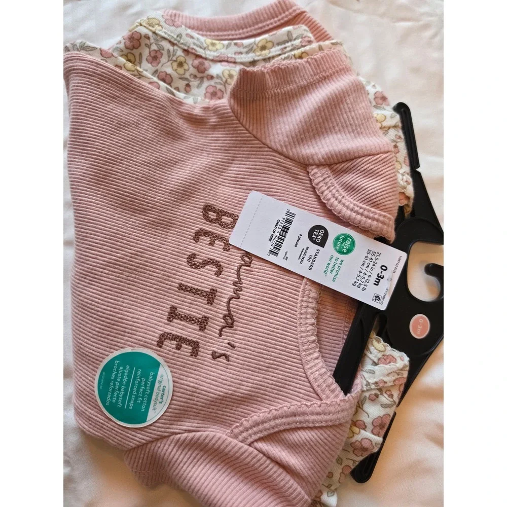 Child of Mine by Carters Baby Girls 3PK Bodysuits Pink Floral Mamas Bestie 0-3M